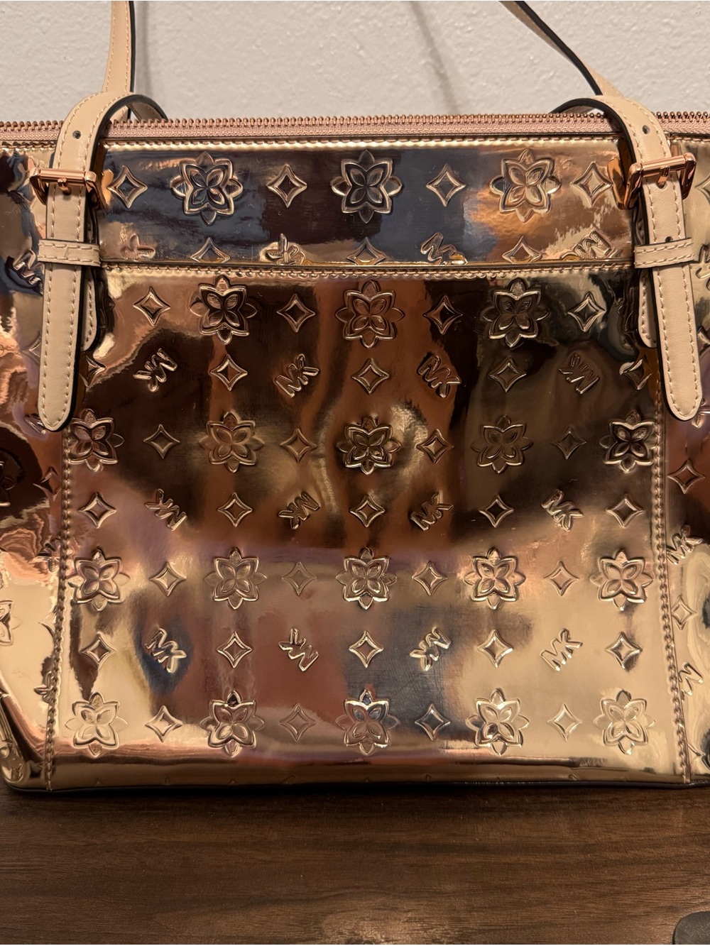Michael Kors Metallic Rose Gold Embossed Tote NEW NWT